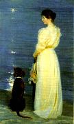 Peter Severin Kroyer sommarkvall pa skagen oil on canvas